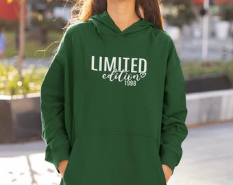 Sudadera con capucha de edición limitada del año de nacimiento, sudadera de cumpleaños personalizada, regalo personalizado para él y para ella.