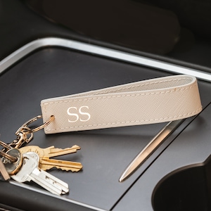 Personalised Wristlet Keyring, monogrammed strap key ring, initials gift, personalised gift, loop car keychain, faux saffiano leather