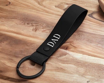 Personalised PU Leather Wristlet Keyring, Custom Initial Car Holder, Minimalist Dad Gift