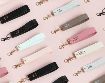 Personalised Wristlet Keyring, monogrammed strap key ring, initials gift, personalised gift, loop car keychain, faux saffiano leather