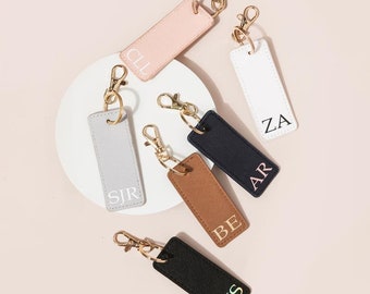 Personalised Faux Leather Keychain: Monogrammed Initial Keyring