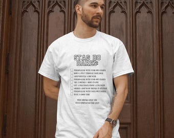 Personalised Stag Do Dares T Shirt, Custom Bachelor Party Challenge Tee