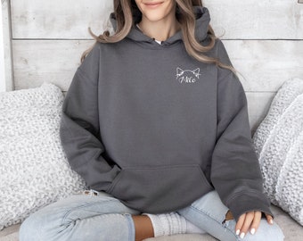 Custom Embroidered Cat Ears with Pet Name Sweatshirt Hoodie, Personalised Gifts, Name Gift, Pet Gifts, Animal Lover, Birthday, Valentines