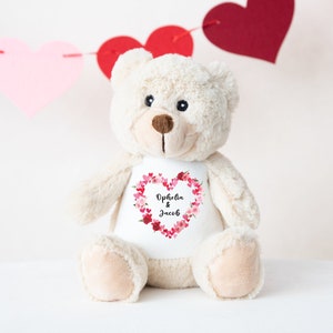 Personalised Teddy Bear for Valentines, Ideal Gift for Bear Lovers, Soft Plush Toy for Valentines, Stuffed Gift for Her, Custom Teddy Bear