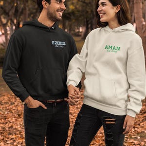 Personalised Embroidered Hoodie Sweatshirt, Custom Embroidered Name Hoodie, Established Date Sweatshirt Hoodie, Embroidered Unisex Hoodie