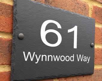 Personalised Slate House Sign, Custom Address Plaque, Rustic Street Name Plaque 20x15cm