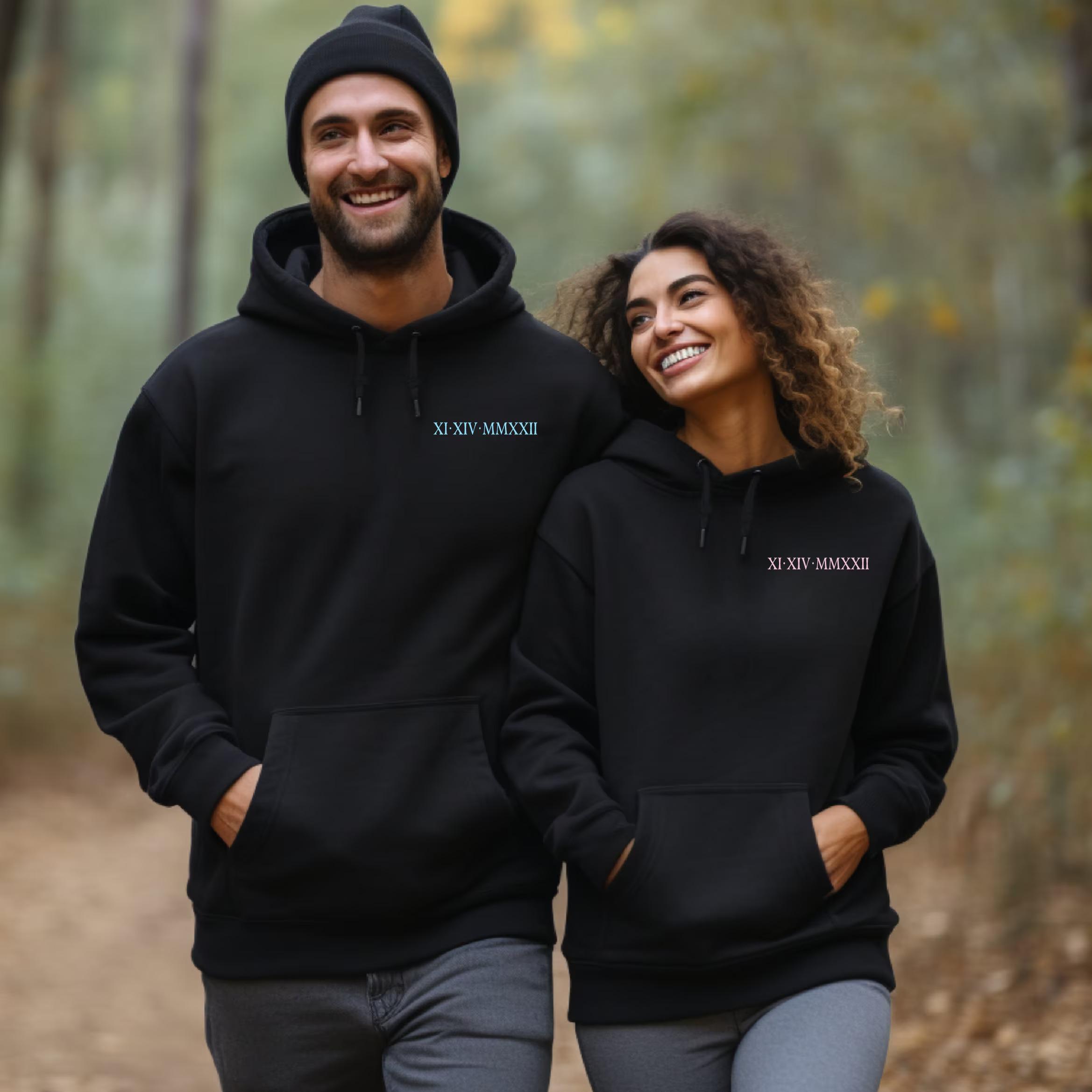 Custom Embroidered Roman Numeral Sweatshirt Hoodie, personalised couple gifts, initials gift, matching, valentines, anniversary