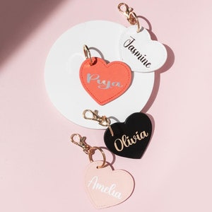 Personalised Keyring, Heart Keychain, Faux Leather