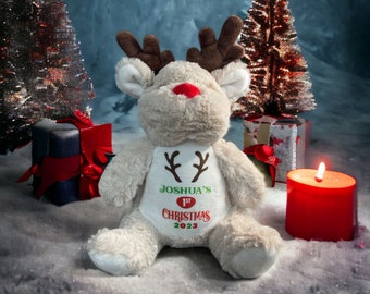Personalised Teddy 1st Christmas Gift, Cute Baby 1st Christmas Plush Toy Gift, Custom 1st Christmas Stuffed Animal, Soft Plush Toy Keepsake