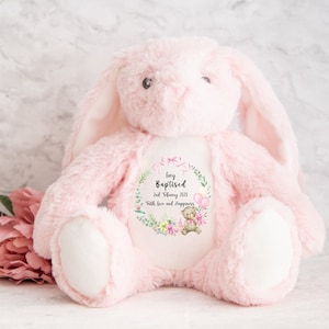 Personalisierte Tauf Geschenk mit Namen und Kirche Plüschtier Taufe Häschen Baby Mädchen Jungen Geschenke Babys Andenken Teddy Taufe