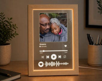 Targa acrilica personalizzata con foto musicale, cornice portafoto personalizzata con canzone, codice della canzone scansionabile, regalo per coppie (alimentazione tramite USB)