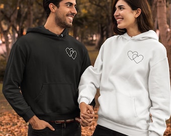 Matching Heart Initial Couple Hoodies, Embroidered Couples Sweatshirts, Personalised Initials