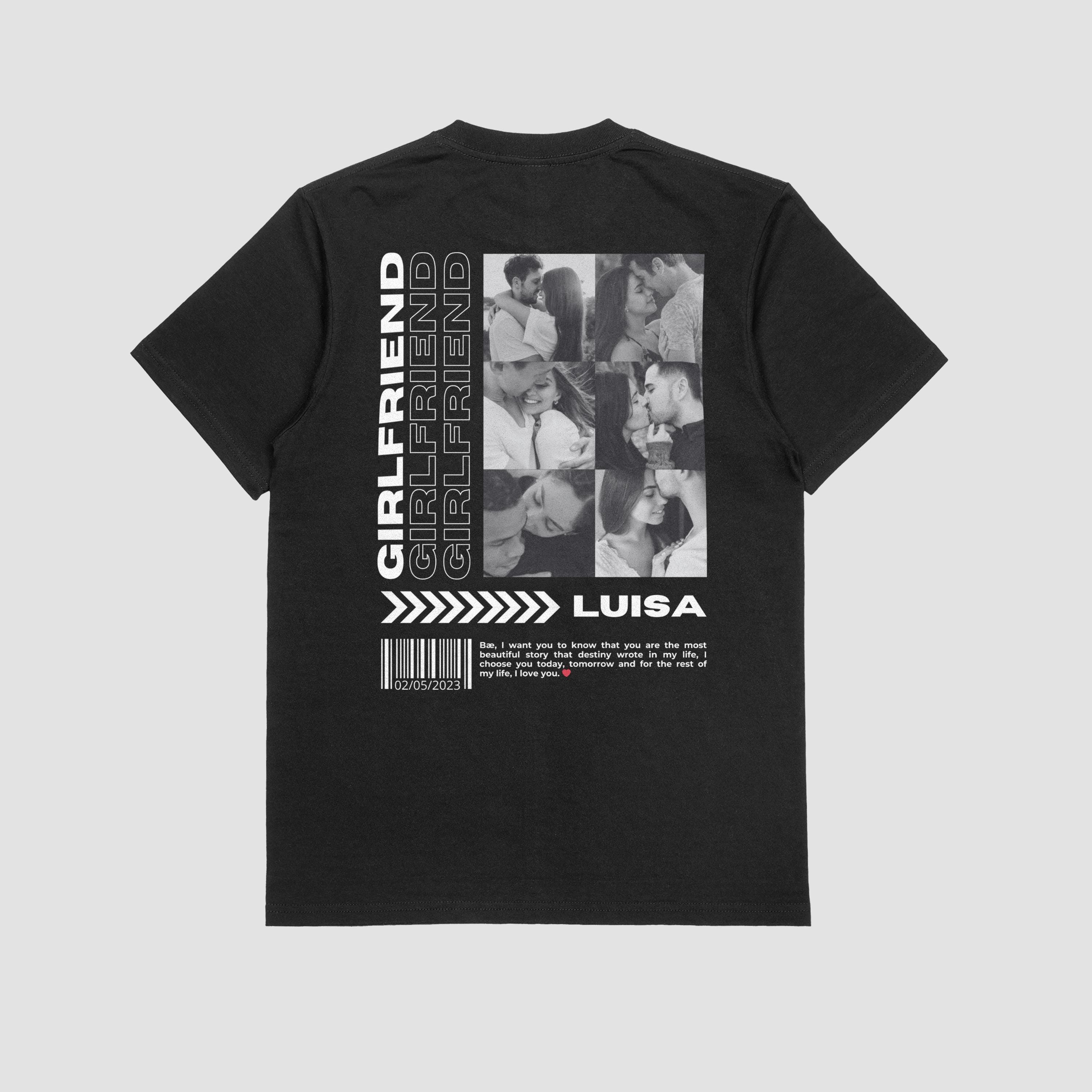 Custom Photo Name and Quote Unisex T-Shirt, Personalised Couples Tee for Valentines Day or Anniversary, Boyfriend Girlfriend Valentines Gift