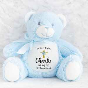 Personalised Teddy Plush Toy Christening Gift, Customized Soft Toy Teddy, Baptism Keepsake Bunny Gift, Baby Girl Gift, Teddy Bear Name Sign