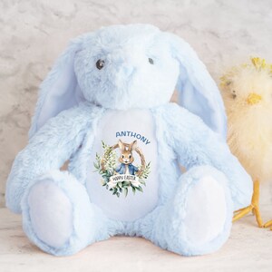Frohe Ostern Blue Bunny Plüschtier, personalisierte Teddybär Ostergeschenk, Kuscheltier Plüschtiere, Baby-Geschenk für Jungen, personalisiertes neues Baby Geschenk
