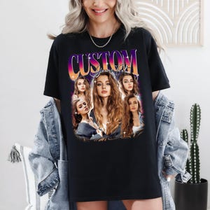 Personnalisez votre propre t-shirt unisexe rap bootleg, t-shirt rap personnalisé, chemise graphique 90 rétro vintage, chemise personnalisée avec photo et texte