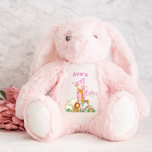 Personalised Bunny First Birthday Gift, Custom Plush Toy for Baby, Personalised Birthday Bunny Plush, First Birthday Keepsake Plush Toy