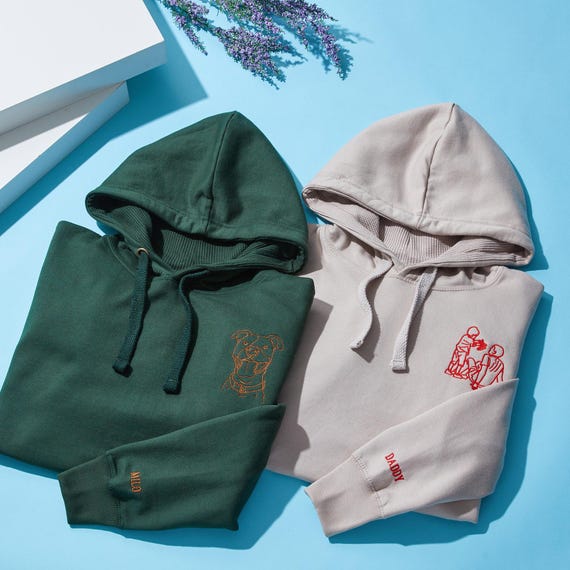 パーソナライズされた刺繍写真パーカー：コットンブレンドカップル