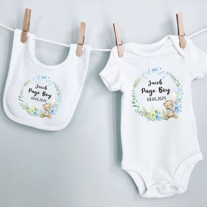 Personalised Page Boy Baby Grow And Bib Set, Special Occasion Baby Outfit, Perfect Gift for Page Boy, Custom Name Baby Onesie And Bib Set