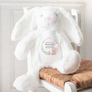 Personalised Teddy Plush Toy Baptism Gift, Custom Soft Toy Teddy Bear, Christening Keepsake Bunny Gift, Baby Boy Gift, Teddy Bunny Name Sign