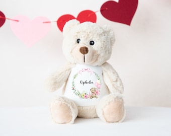 Personalised Teddy Bear, Custom Plush Soft Toy, New Baby Gift