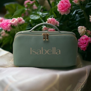 Personalisierte Monogramm-Kosmetiktasche, bestickte Reise-Kosmetiktasche, personalisierter Make-up-Organizer, Brautjungfern-Make-up-Tasche, Brautparty-Geschenk