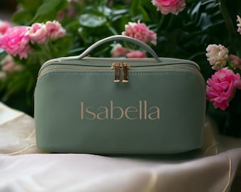 Personalised Embroidered Cosmetic Bag, Custom Name Toiletry Travel Organizer