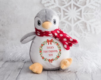 パーソナライズされたクリスマスペンギンのぬいぐるみ、赤ちゃんへの初めてのクリスマスプレゼント