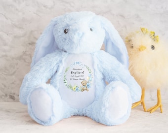 Conejito de bautizo personalizado: peluche para bautizo, recuerdo para bebé