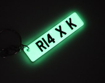 Personalised Glow in the Dark Number Plate Keychain: Car Lover Gift
