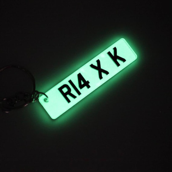 Personalised Glow in Dark Number Plate Keyring, Custom Acrylic Name Keychain, Car Lover Gift