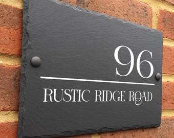 Personalised Natural Slate House Sign, Rustic Door Address Plaque (20x15cm)