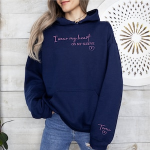 Custom Embroidered Heart on Sleeve Sweatshirt Hoodie, Personalised Gifts, Name Gift, Mother's Day, Gifts for Mum, Couple, Unisex, For Her image 3