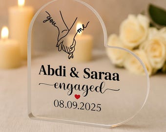 Personalised Acrylic Heart Plaque, Engagement Gift with Names & Date, Personalised Couple Keepsake
