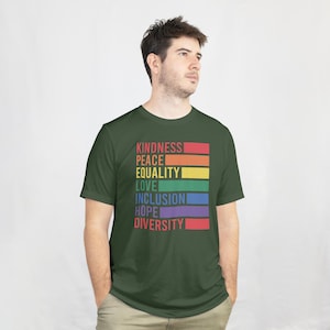 LGBTQ Pride Unisex T-Shirt, LGBTQ Support Gift for Friends and Family, Kindness Peace Equality Love Inclusion Hope Diversity Unisex T-Shirt