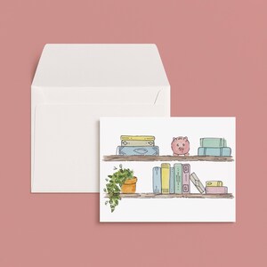 Carte de voeux aquarelle faite main : cadeau pour amoureux des livres (5 x 7)