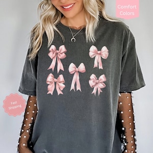 Girly Coquette Pink Bow Shirt, Pink Ribbon Coquette Aesthetic Shirt, Soft Girl Cottage Core Tshirt, Chic Gift for Her, Coquette Clothing