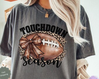 Comfort Colors® Football Coquette Shirt, Thanksgiving Football Bow Tshirt, Cute Game Day Top, Coquette Football Tee, Touchdown Season Shirt