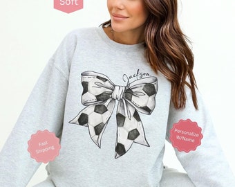 Coquette Soccer Mom Sweatshirt Personalized, Custom Soccer Bow Sweatshirt w/Name, Soccer Mama Crewneck, Game Day Shirt, Mama Gift