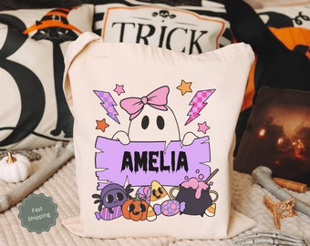 Personalized Halloween Trick or Treat Bag: Custom Kids Canvas Tote