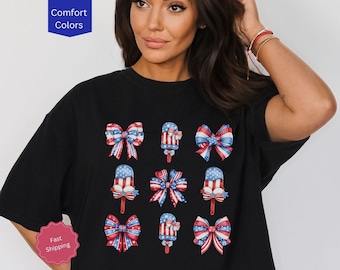 Coquette 4th of July Shirt, Coquette American Flag Shirt, America Shirt, Trendy Bow Tshirt, Fourth of July, Retro 4th of July, Patriotic Tee