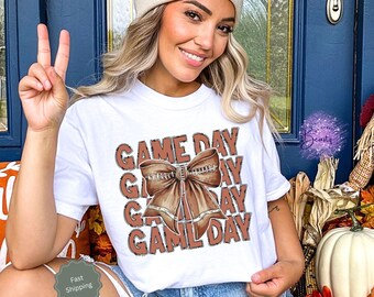 Comfort Colors® Football Coquette Shirt, Thanksgiving Football Bow Tshirt, Cute Game Day Outfit For Women, Coquette Football Season Tee