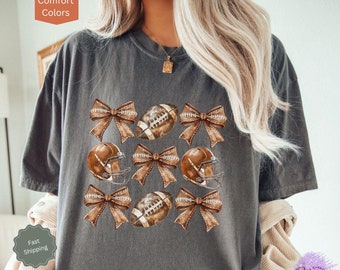 Comfort Colors® Football Coquette Shirt, Trendy Bow Tshirt, Cute Game Day Outfit For Women, Coquette Football Season Tee, Football Mom Gift