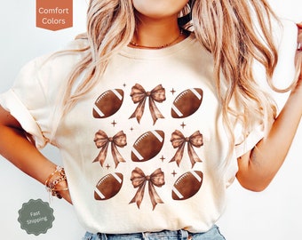 Comfort Colors® Football Coquette Shirt, Thanksgiving Footballs and Bows Shirt, Cute Game Day Outfit For Women, Coquette Football Mom Gift