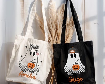 Personalized Halloween Trick or Treat Bags for Kids, Halloween Candy Sack, Custom Halloween Bag w/Name, Halloween Canvas Tote for Boy/Girl