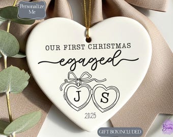 Custom First Christmas Ornaments, Engaged Ornament, Engagement Ornament, Engagement Gift
