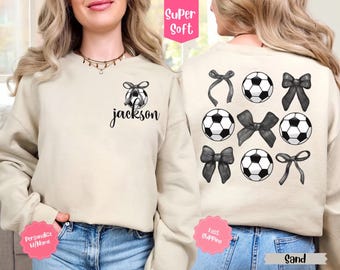 Personalized Coquette Soccer Mom Sweatshirt, Custom Kids Name Gameday Crewneck
