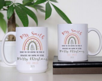Personalized Teacher Christmas Coffee Mug, Custom Teacher Mug Gifted-For Christmas, Custom Ceramic Mug with Teacher Name Gift from Student