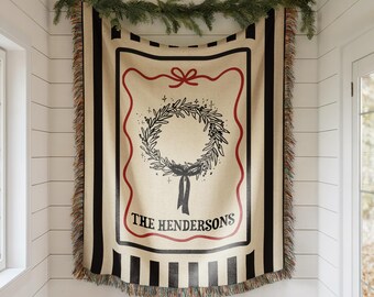 Personalized Christmas Blanket, Christmas Throw Blanket, Custom Woven Blanket, Family Blanket Gift, Holiday Decor Gifts