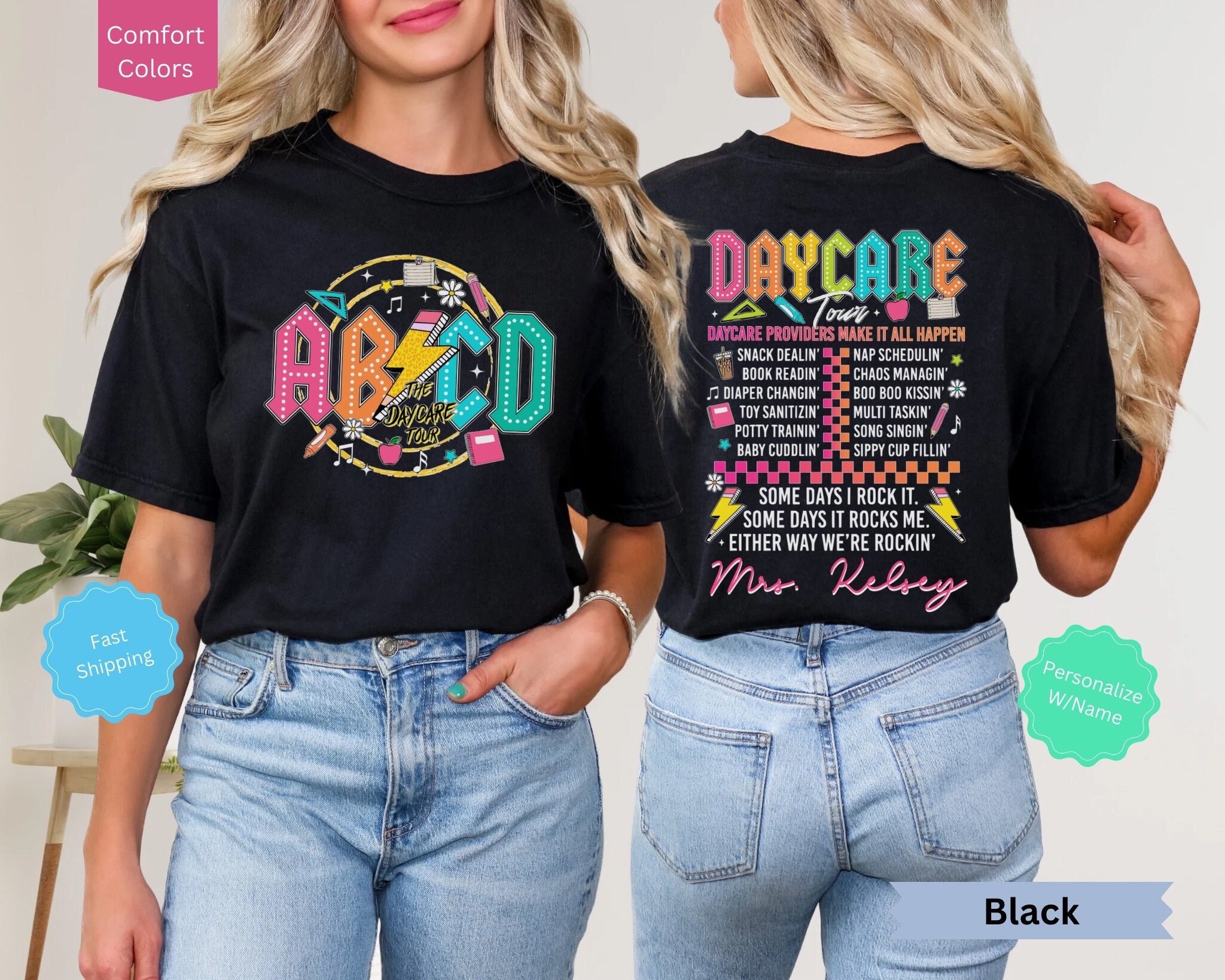 Custom Daycare Teacher Name Shirt, ABCD Daycare Tour Shirt Personalized, Daycare Shirt, Daycare Provider Tshirt, Daycare Worker Appreciation